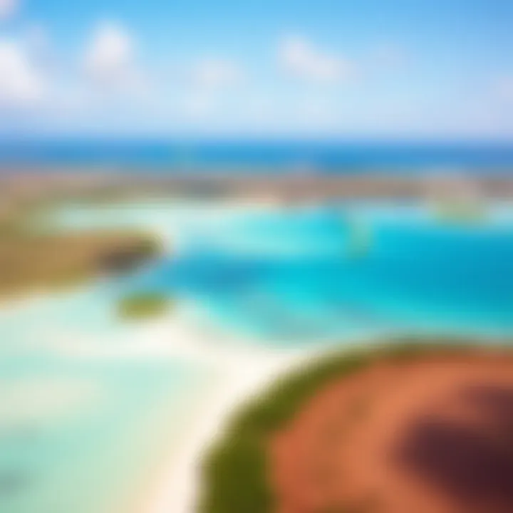 An aerial perspective showcasing the dynamic landscape of Aruba's kitesurfing spots