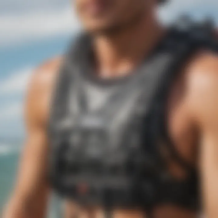 A close-up view of a harness showcasing its features and design