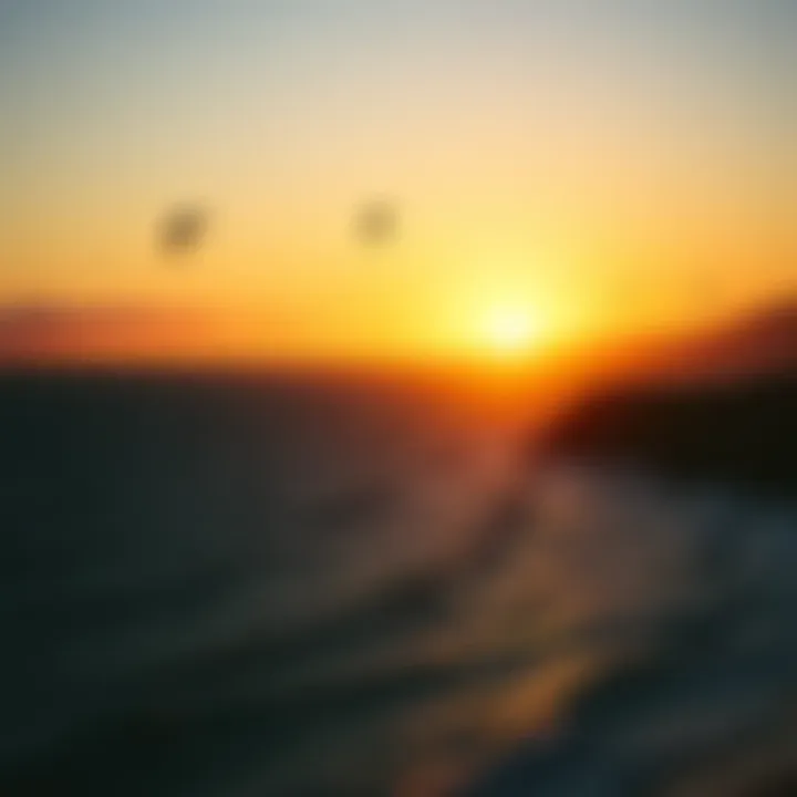 Sunset Over Maui's Coastline A serene sunset over Maui's coastline with kites in the sky