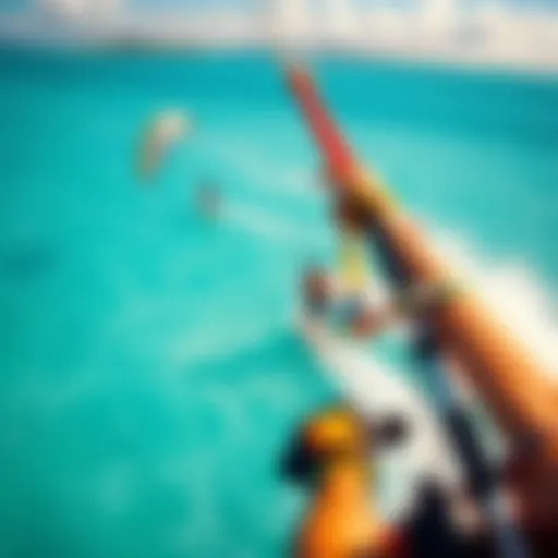 A breathtaking view of kitesurfers gliding over turquoise waters