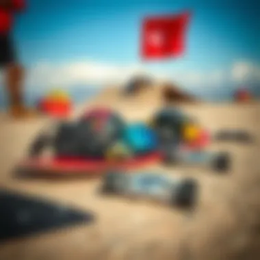 A selection of essential land boarding equipment laid out for review