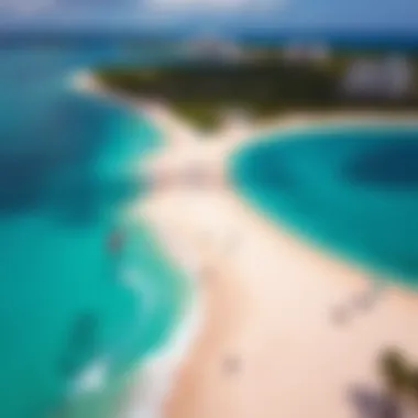 Aerial view of Nassau beach with kiteboarders