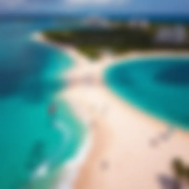 Aerial view of Nassau beach with kiteboarders