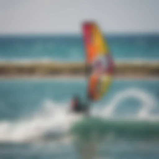 A vibrant kiteboarding setup showcasing various kites and boards