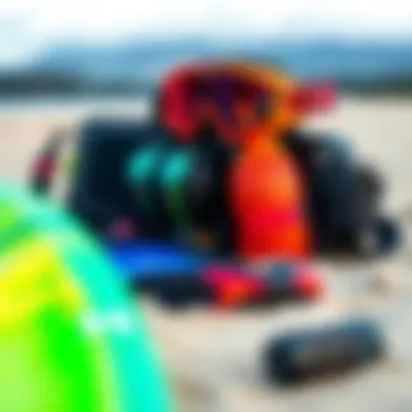 Safety Gear for Kiteboarding in Maalaea Bay Safety equipment and tips for kiteboarding showcased on a sandy beach.