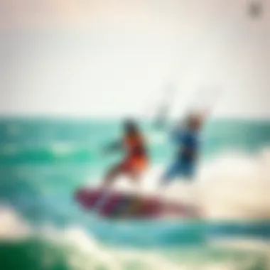 Dynamic Kiteboarding Competition A vibrant kiteboarding competition with skilled riders in action