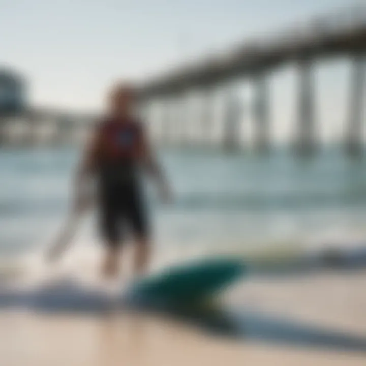 Community members engaging in coastal cleanup at the pier