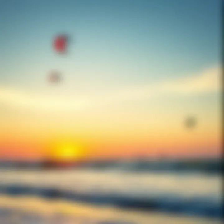 Sunset Kite Surfing Experience A picturesque sunset view of kite surfers in the Outer Banks.