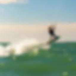 A kite surfer gliding over the waves of the Outer Banks.