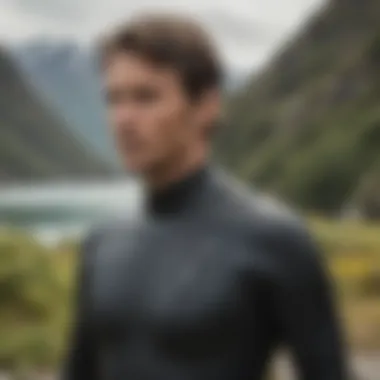Close-up of Patagonia wet suit features including zippers and seams