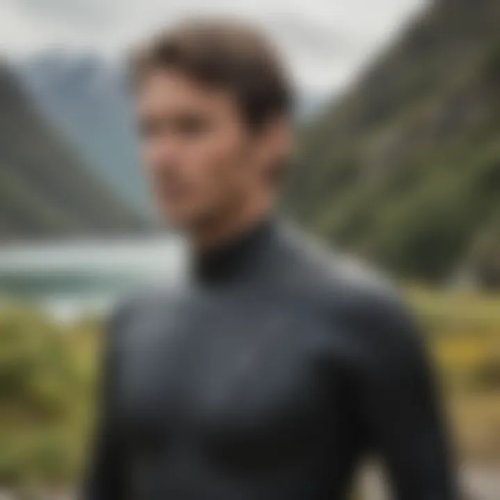 Close-up of Patagonia wet suit features including zippers and seams