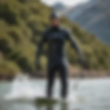 Kiteboarding enthusiast wearing a Patagonia wet suit on the water