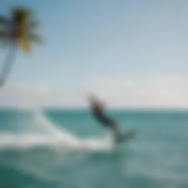 Vibrant kiteboarding action on the turquoise waters of Pelican Bay.