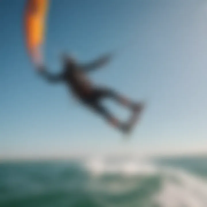 A vibrant kite soaring high against a clear blue sky.