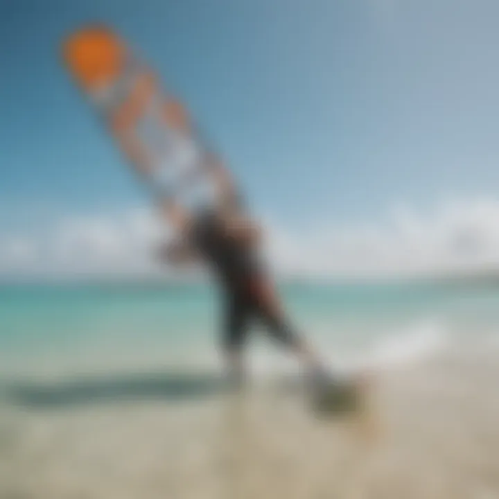 Eco-friendly kiteboarding equipment setup on a pristine beach