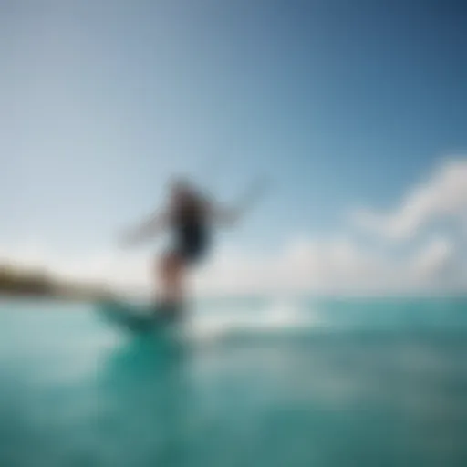 A vibrant kiteboarder gliding over turquoise waters of Providenciales