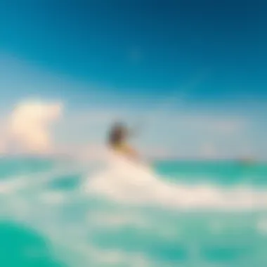 A vibrant kiteboarder gracefully gliding across the azure waters of Rancho do Peixe