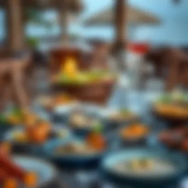 A tastefully arranged table featuring local dishes and delicacies from the region