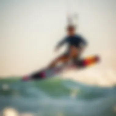 A kiteboarder mastering techniques on a foil board under clear skies
