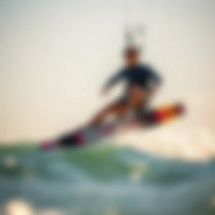 A kiteboarder mastering techniques on a foil board under clear skies