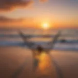 Vibrant sunset over South Padre Island with slingshots on the beach