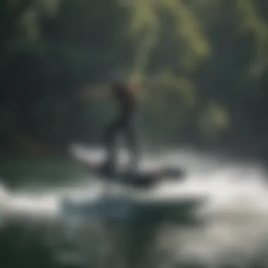 Action shot of a rider utilizing a Slingshot wakefoil on water, demonstrating performance.