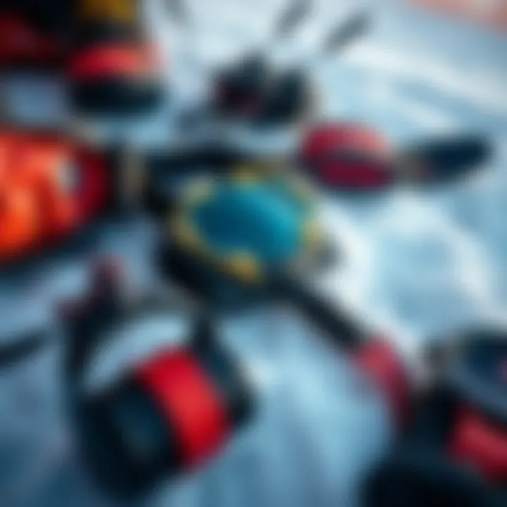 Essential Gear for Snow Kiting Close-up of essential snow kiting gear laid out on fresh snow