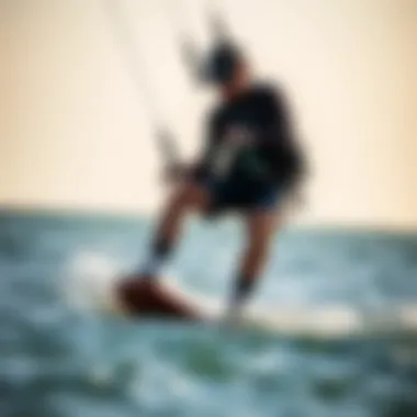 Kiteboarding with Split Toe Neoprene Socks Kiteboarder in action wearing split toe neoprene socks on the water.