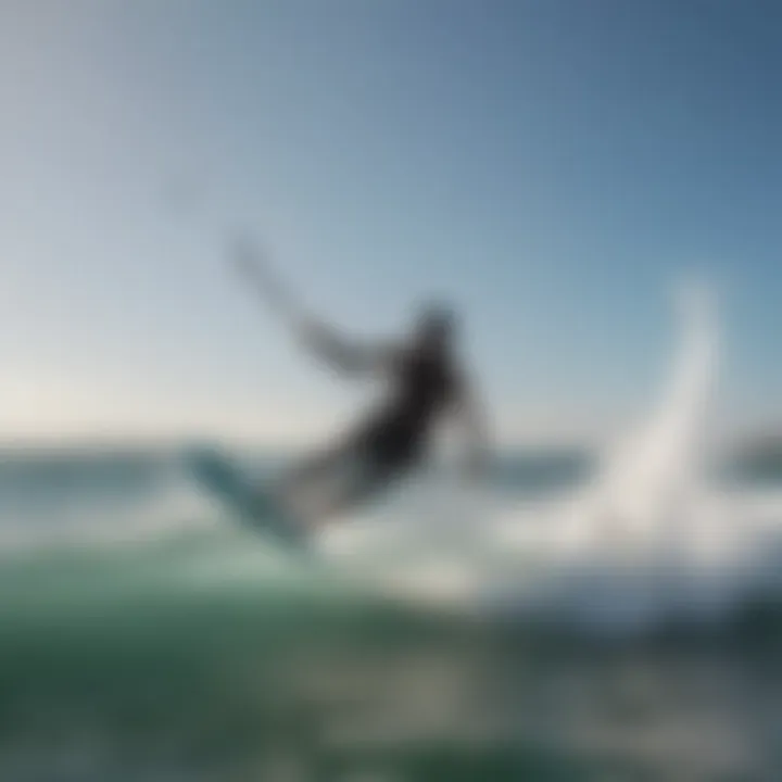 A kiteboarder using a spreader bar while riding the waves, demonstrating its effectiveness