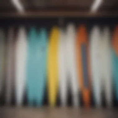 Different types of surfboards and foils side by side