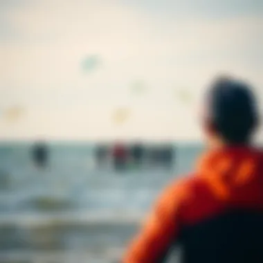 Community of Kiteboarders in Texel Kiteboarding enthusiasts gathered at a popular spot