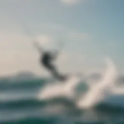 Dynamic kiteboarding maneuver over the ocean waves