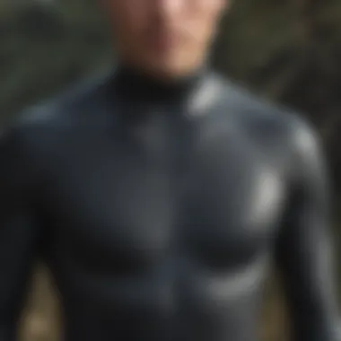 Detailed view of a neoprene wetsuit showcasing its texture and flexibility