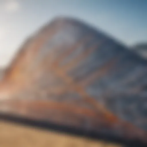 A close-up view of a kite foil wing showcasing its intricate design and materials.