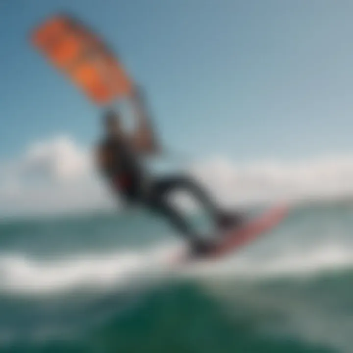 A kiteboarder soaring above the water using a kite foil wing.