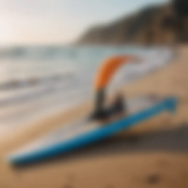 Close-up of specialized wing surf foiling equipment on the beach