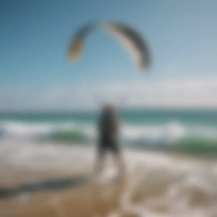 Pigtail kite in action during a kiteboarding session over waves