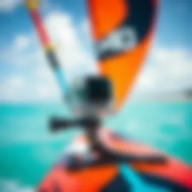 Detailed View of GoPro Wing Mount Close-up of GoPro Wing Mount attached to a kiteboard