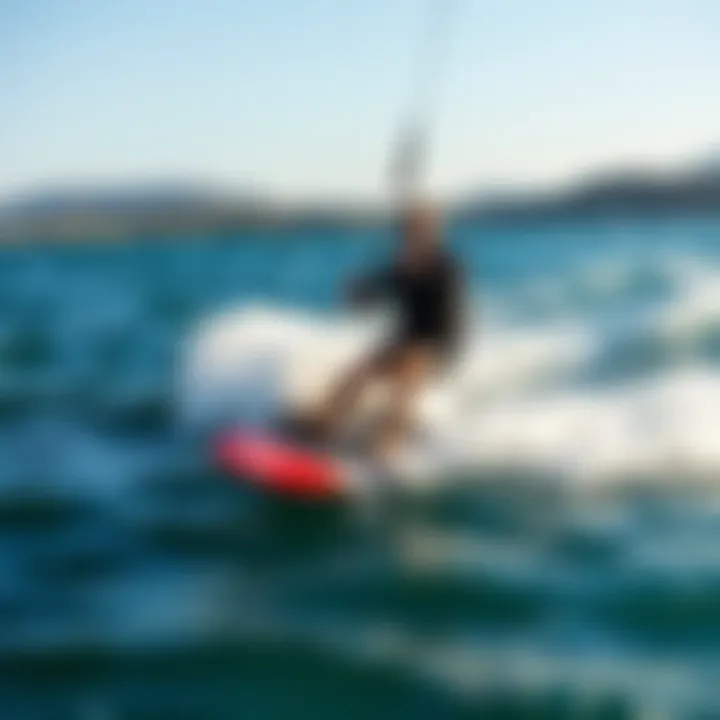 Kiteboarding with Hydro Foil Surfboard Kiteboarder using a hydro foil surfboard in action on the water