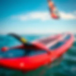 Detailed view of a hydrofoil surfboard showcasing its unique design features.