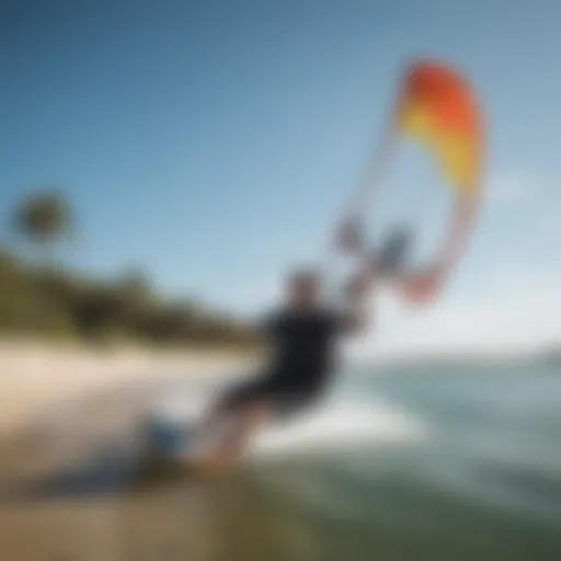 A kiteboarding instructor demonstrating techniques on the beach