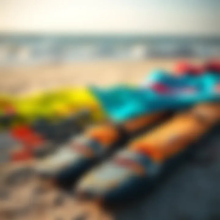 High-Performance Kite Gear Close-up of high-performance kite gear laid out on the beach