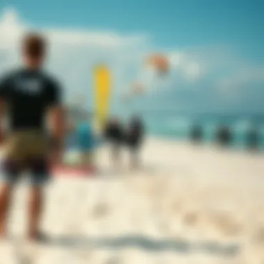 A vibrant kitesurfing community gathering on the beach