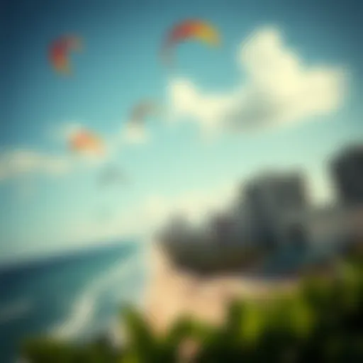 Colorful kites soaring above Miami's coastline