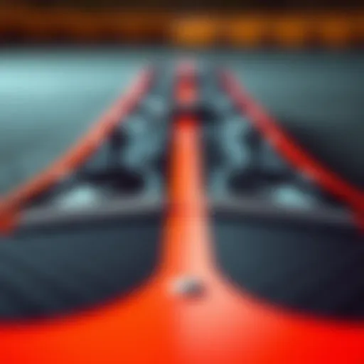 A close-up of a high-performance wing board showcasing its sleek design and materials