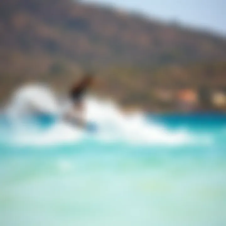 Rider Maneuvering Wing Board A rider skillfully maneuvering a wing board over crystal-clear waters, demonstrating agility