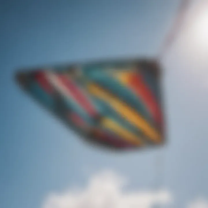 A close-up of a well-maintained used kitesurfing kite showing its intricate design