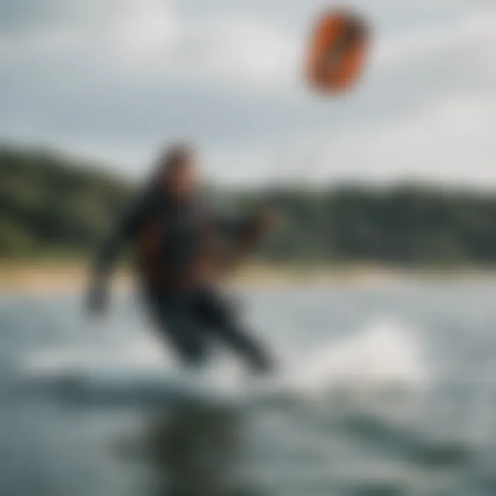 A scenic view of a kitesurfer navigating through diverse water conditions