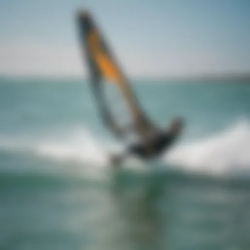 A kiteboarder executing the sliding stopper technique on water