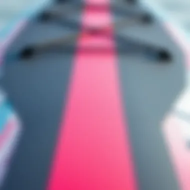 Material Quality and Texture of Slingshot SUP A close-up view of the paddleboard demonstrating its texture and materials